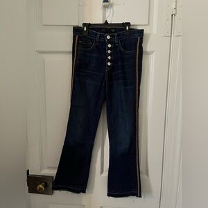 Veronica Beard Dark Blue Flare Jeans with Button Front